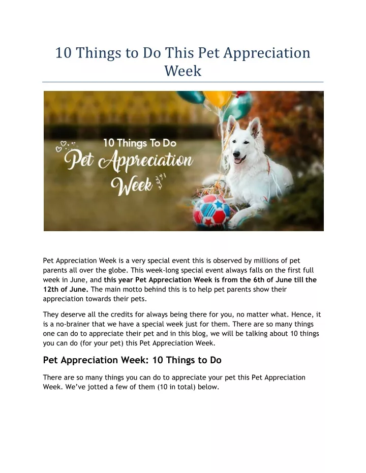10 things to do this pet appreciation week