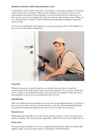 Qualities to look into while hiring locksmith services