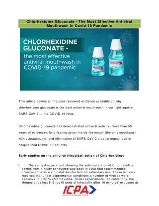 CHLORHEXIDINE GLUCONATE — THE MOST EFFECTIVE ANTIVIRAL MOUTHWASH IN COVID-19 PANDEMIC