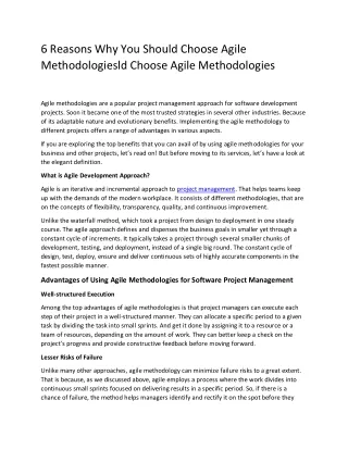 6 Reasons Why You Should Choose Agile Methodologies