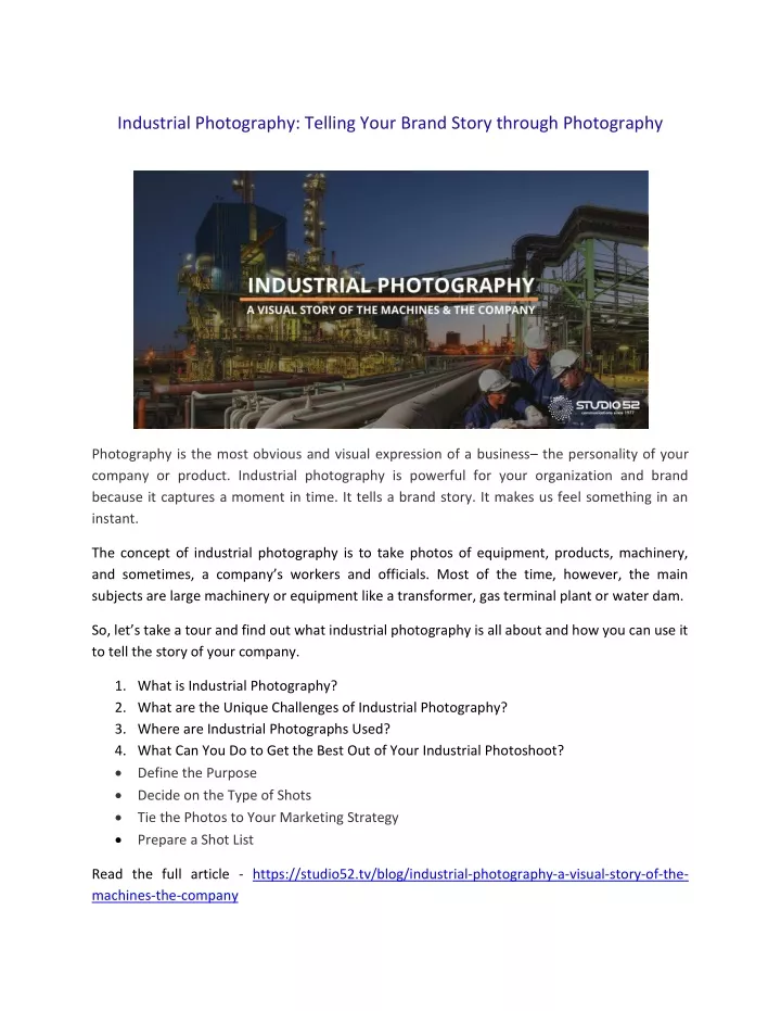 industrial photography telling your brand story