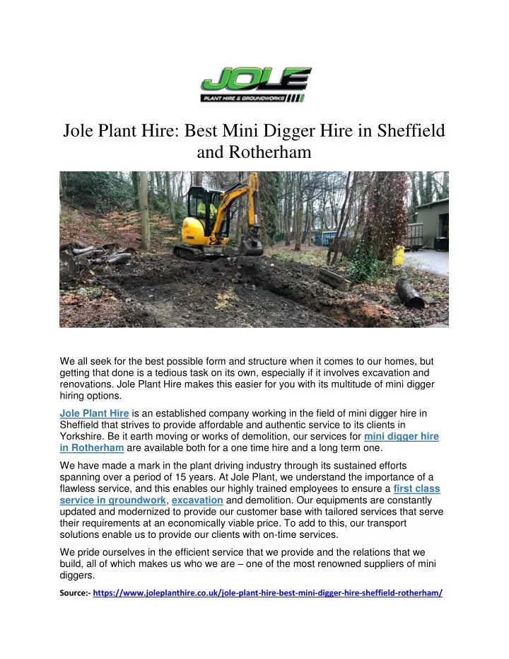 jole plant hire best mini digger hire