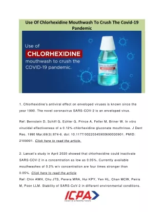 Use Of Chlorhexidine Mouthwash To Crush The Covid-19 Pandemic