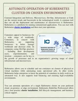Automate operation of Kubernetes cluster on chosen environment-converted