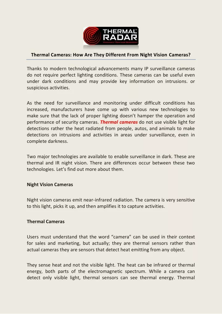 thermal cameras how are they different from night