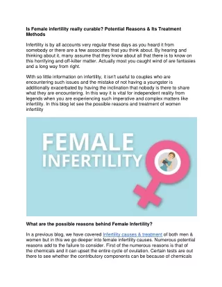 Is Female Infertility Really Curable? Its Potential Reason & Treatment