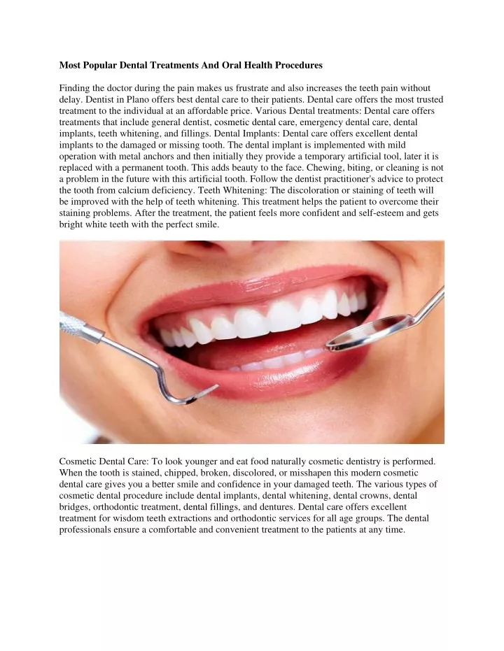 most popular dental treatments and oral health