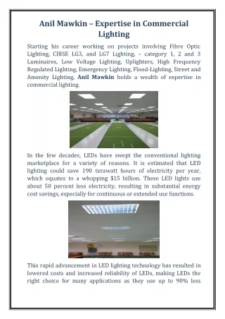 Anil Mawkin – Expertise in Commercial Lighting