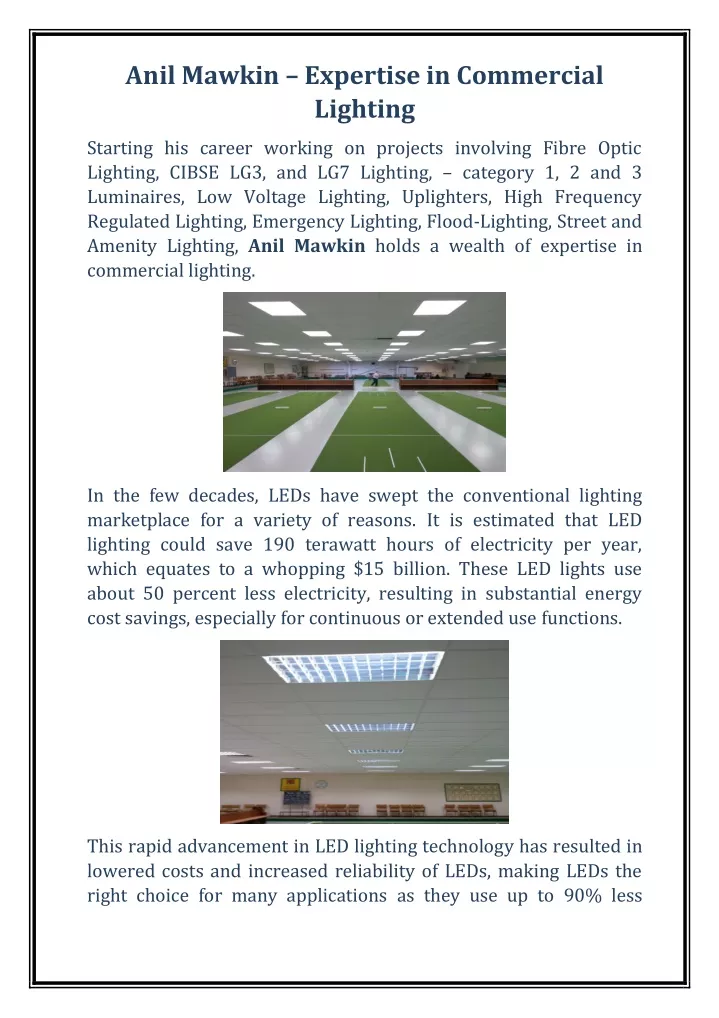 anil mawkin expertise in commercial lighting