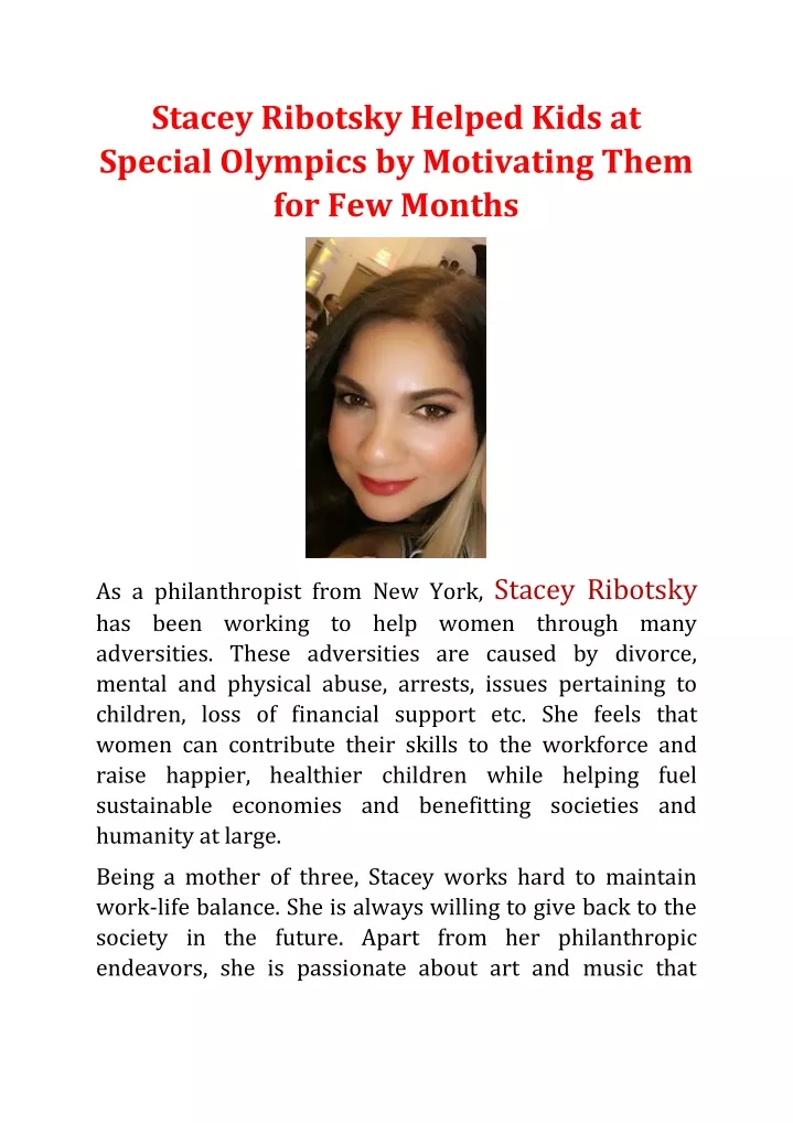 stacey ribotsky helped kids at special olympics