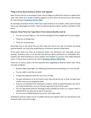 Major Things to Know About Southwest Airlines’ Seat Upgrades - Southwest Airline
