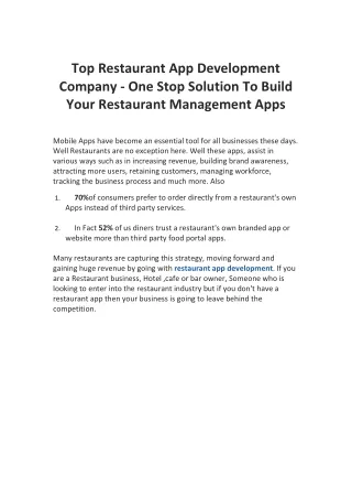top restaurant app development company one stop
