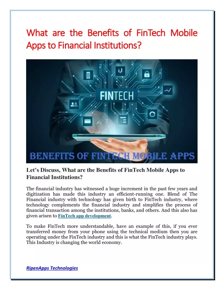 what are the benefits of fintech mobile what