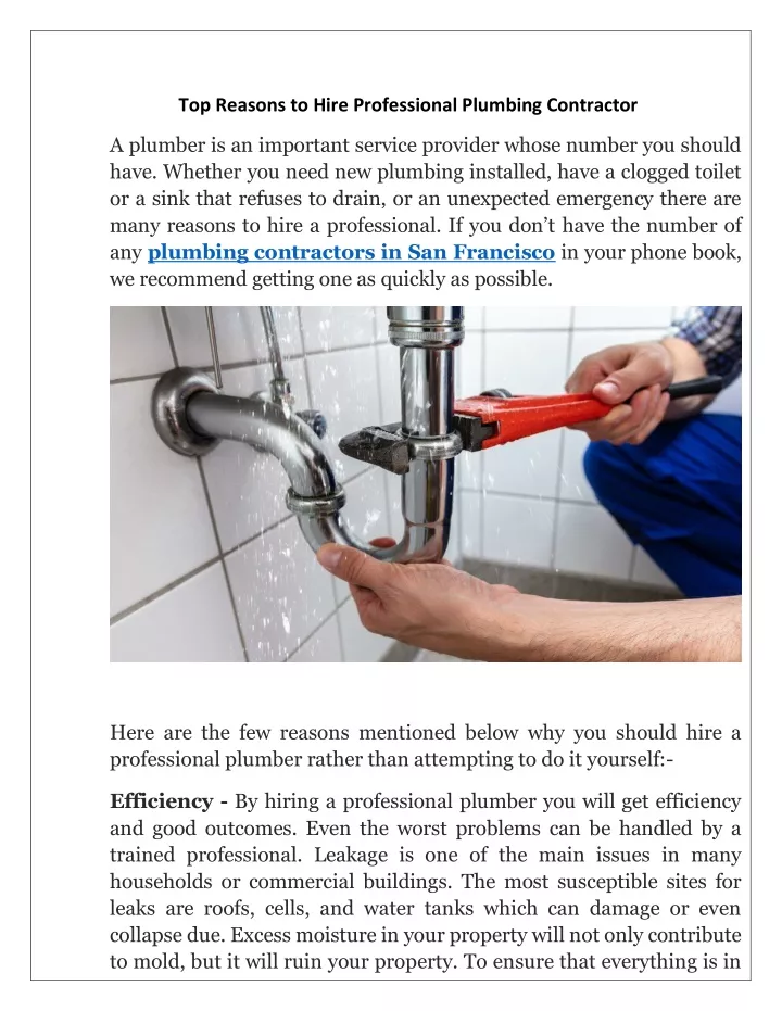 top reasons to hire professional plumbing