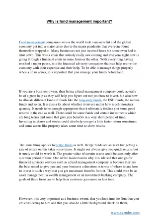 why is fund management important