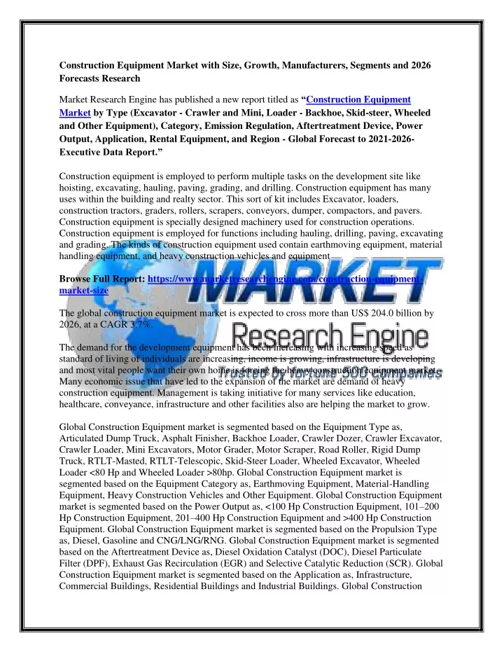 construction equipment market with size growth