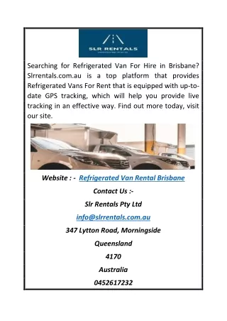Refrigerated Van Rental Brisbane | Slrrentals.com.au