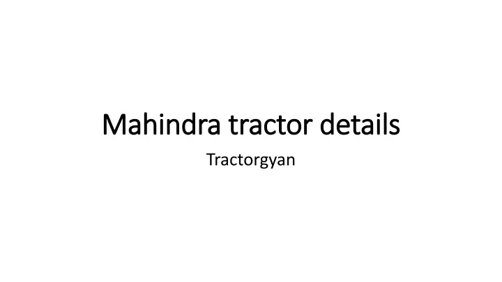 mahindra tractor details
