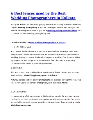 6 Best lenses used by the Best Wedding Photographers in Kolkata