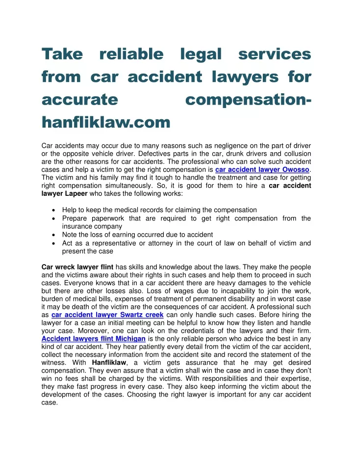 take reliable legal services from car accident