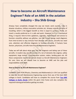 How to become an Aircraft Maintenance Engineer? Sha Shib Group