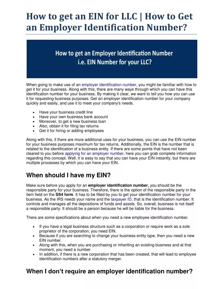 how to get an ein for llc how to get an employer