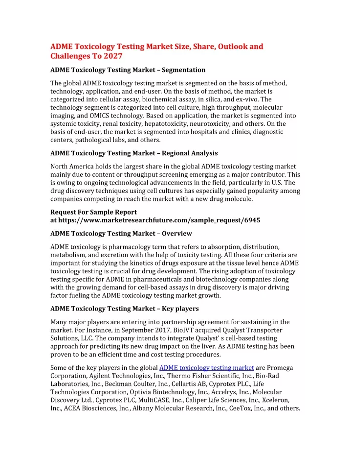 adme toxicology testing market size share outlook