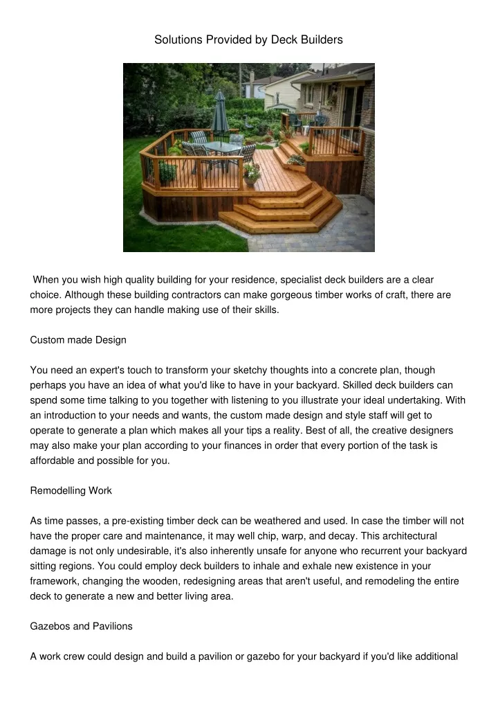 solutions provided by deck builders