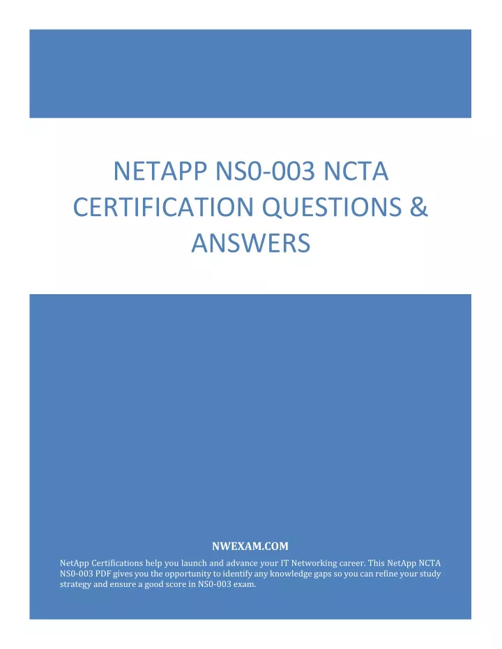 netapp ns0 003 ncta certification questions