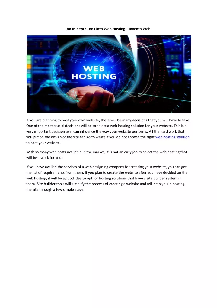 an in depth look into web hosting invento web