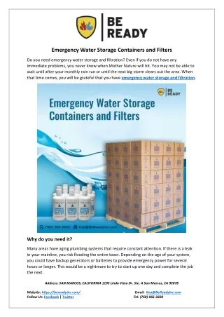 Emergency Water Storage Containers and Filters