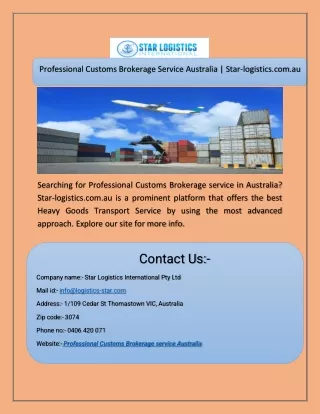 Professional Customs Brokerage Service Australia  Star-logistics.com.au