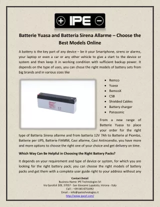 Batterie Yuasa and Batteria Sirena Allarme – Choose the Best Models Online