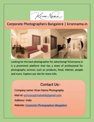 Corporate Photographers Bangalore  kirannama.in