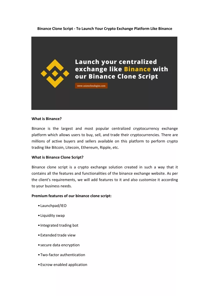 binance clone script to launch your crypto
