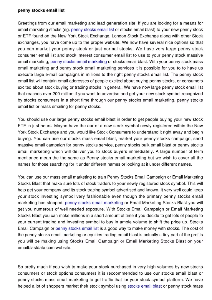 penny stocks email list greetings from our email