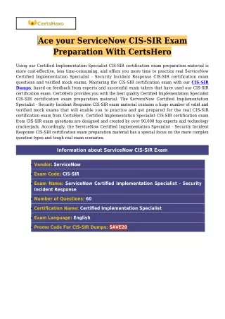 CertsHero ServiceNow CIS-SIR Dumps PDF - Guarantee Success (2021) 