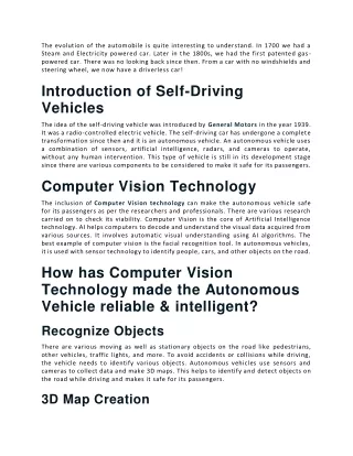How Computer Vision made Autonomous Vehicles intelligent and reliable