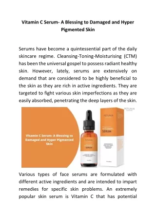 Vitamin C Serum- A Blessing to Damaged and Hyper Pigmented Skin