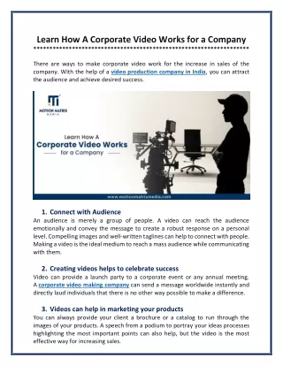 learn how a corporate video works for a company