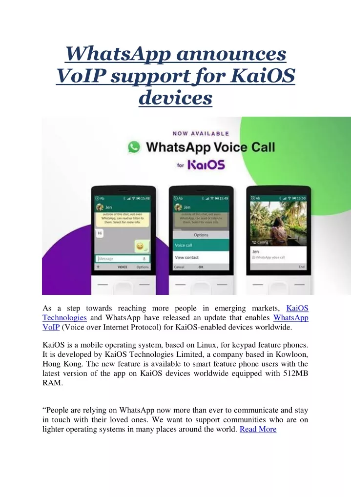 whatsapp announces voip support for kaios devices