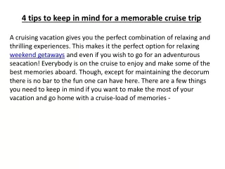 4 tips to keep in mind for a memorable cruise trip