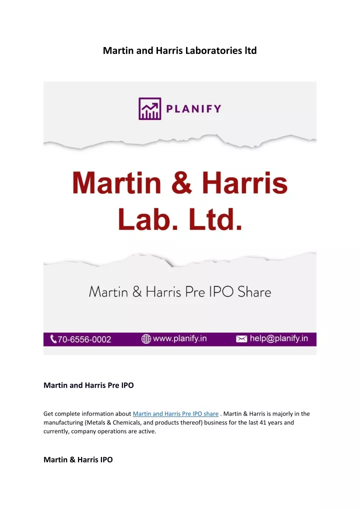martin and harris laboratories ltd