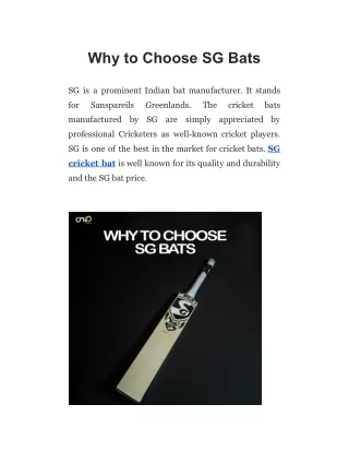 Why to Choose SG Bats