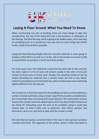 laying a floor screed what you need to know