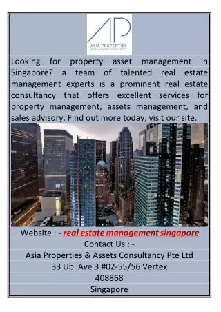Real Estate Management Singapore Asiapty.com