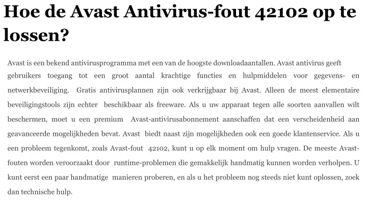 hoe de avast antivirus fout 42102 op te lossen