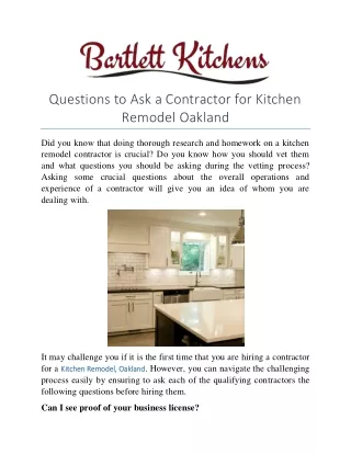 Questions to Ask a Contractor for Kitchen Remodel Oakland