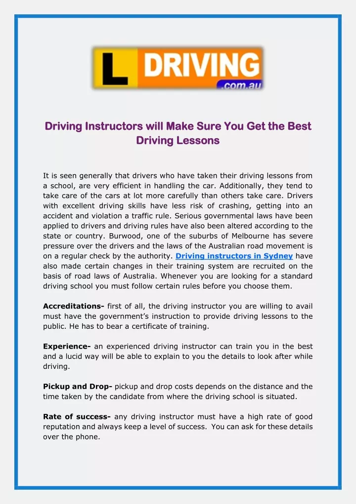 driving driving instructors instructors will