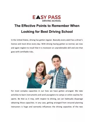 The Effective Points to Remember When Looking for Best Driving School